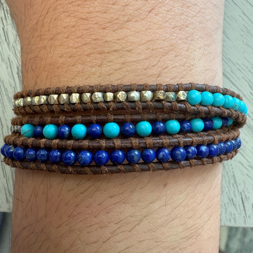 Blue and Turquoise Beaded Wrap Bracelet